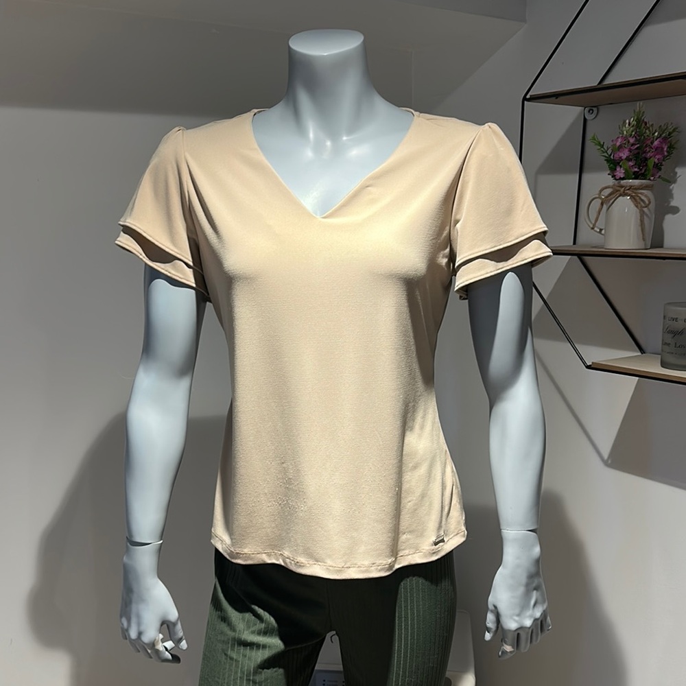 Calvin Klein Cream Fitted Short Sleeve Top
